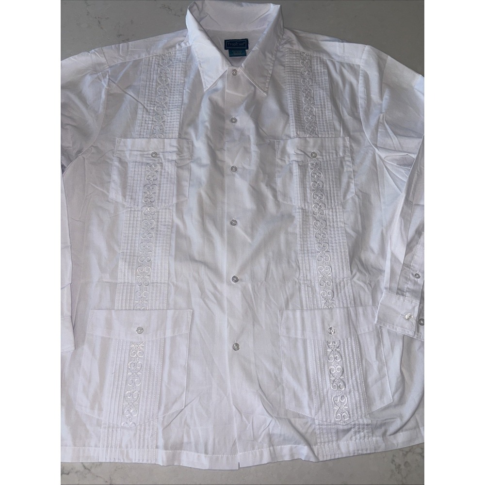 Vintage TropiCool Shirt Men's XL White Tropical Hawaiian 4 pocket tuxedo Wedding